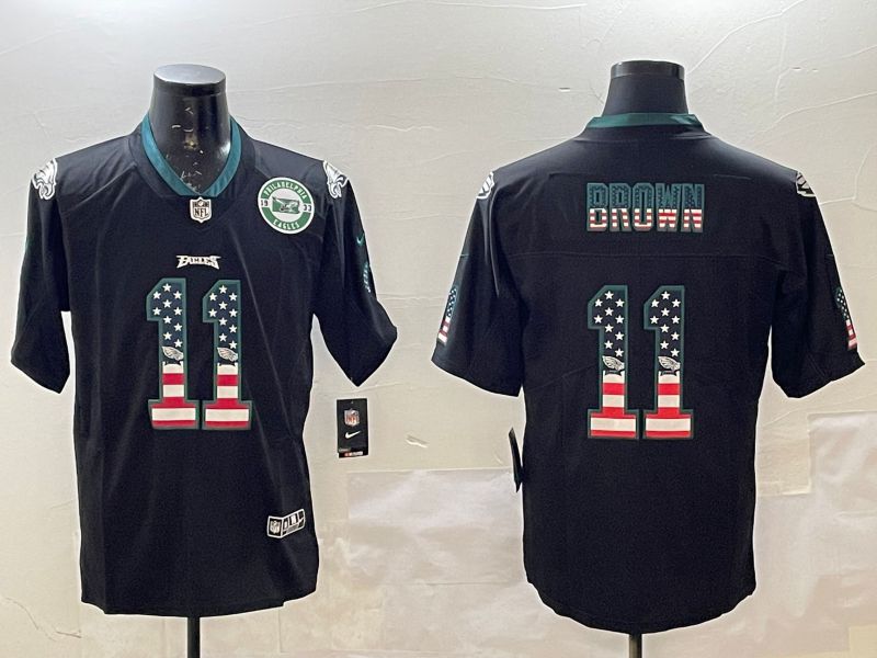 Men Philadelphia Eagles 11 Brown Black National Flag 2025 Nike Vapor Limited NFL Jersey style 7